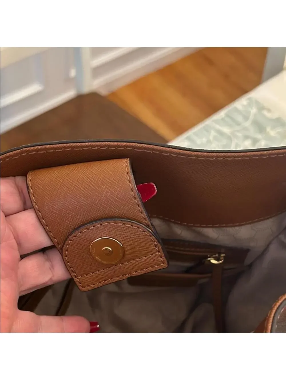 Michael Kors Brown Leather Hamilton Satchel with Gold Details